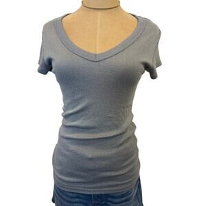 Michael Stars for ANTHROPOLOGIE Solid Gray V Neck Tee T-Shirt One Size OS